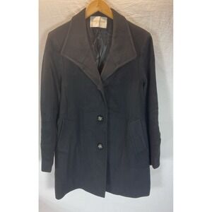 FLEURETTE Loro Piana Fabric Wool  Black Over‎ coat women's Size 8 USA